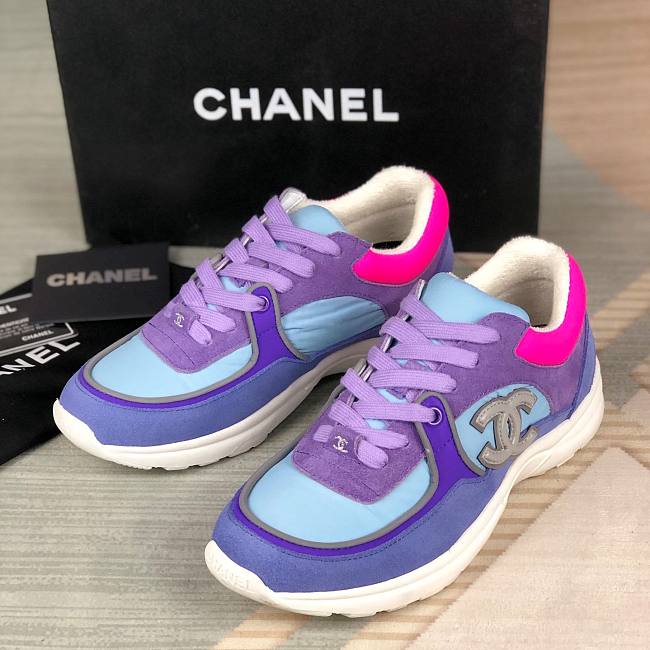 chanel low top trainer cc ivory blue